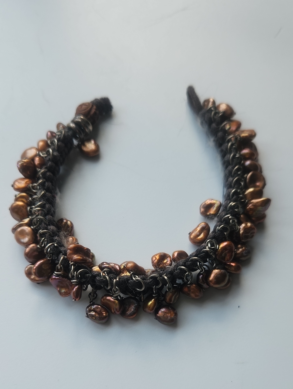 Handmade Bronze Pearl Cluster Bracelet